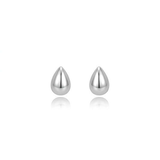 Delicate Teardrop Stud Earrings - White Rhodium Plated