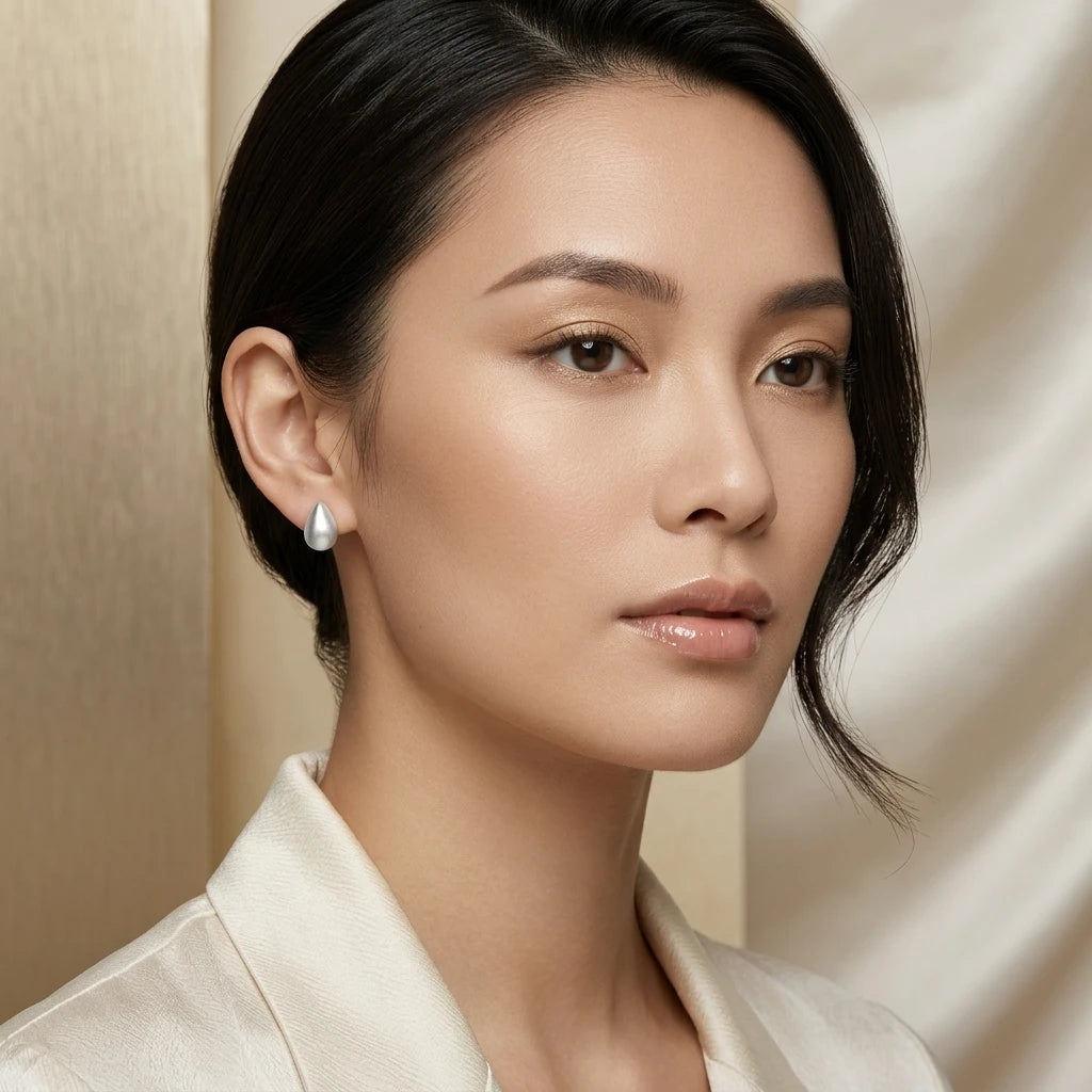 Delicate Teardrop Stud Earrings - White Rhodium Plated