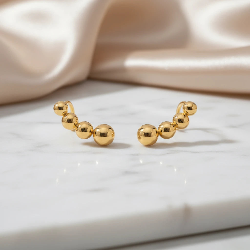 Ear Cuff Balls Stud Earrings - 18K Gold Plated