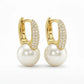 Pavé Hoop Square Earrings with Pearl Drop - 18K Gold Plated