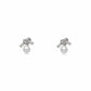Studded Zirconia Bow and Pearl Earrings - White Rhodium Plated
