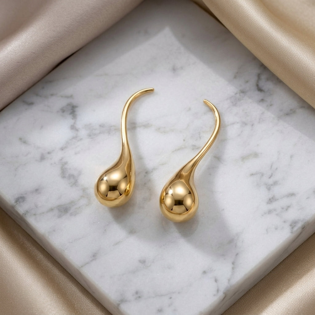 Curved Stem Teardrop Earrings - 18K Gold Plated