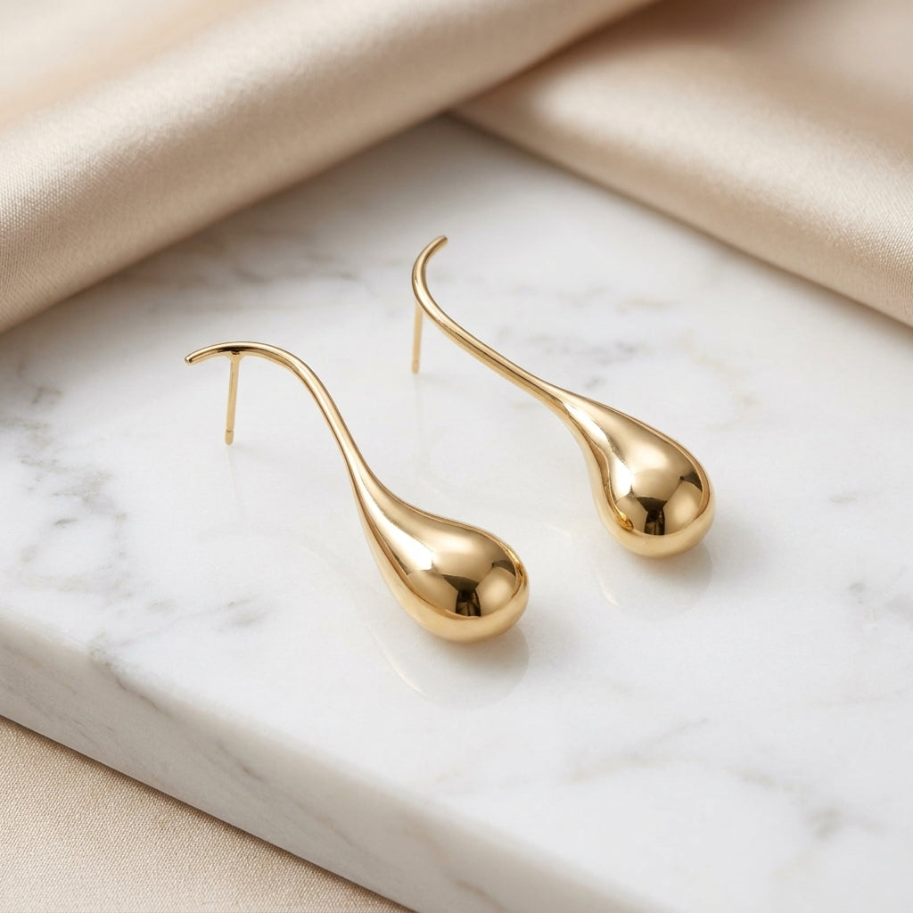 Curved Stem Teardrop Earrings - 18K Gold Plated