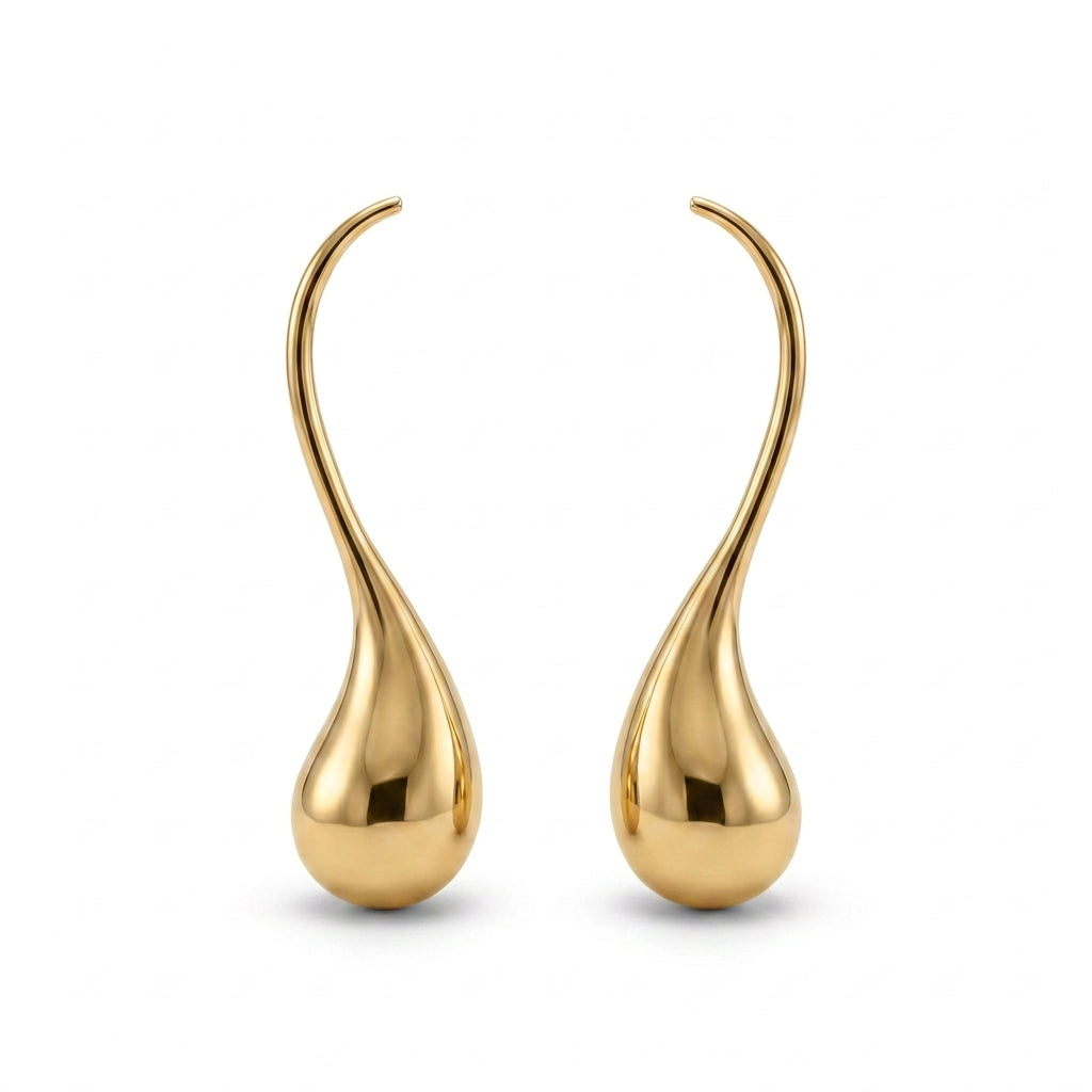 Curved Stem Teardrop Earrings - 18K Gold Plated