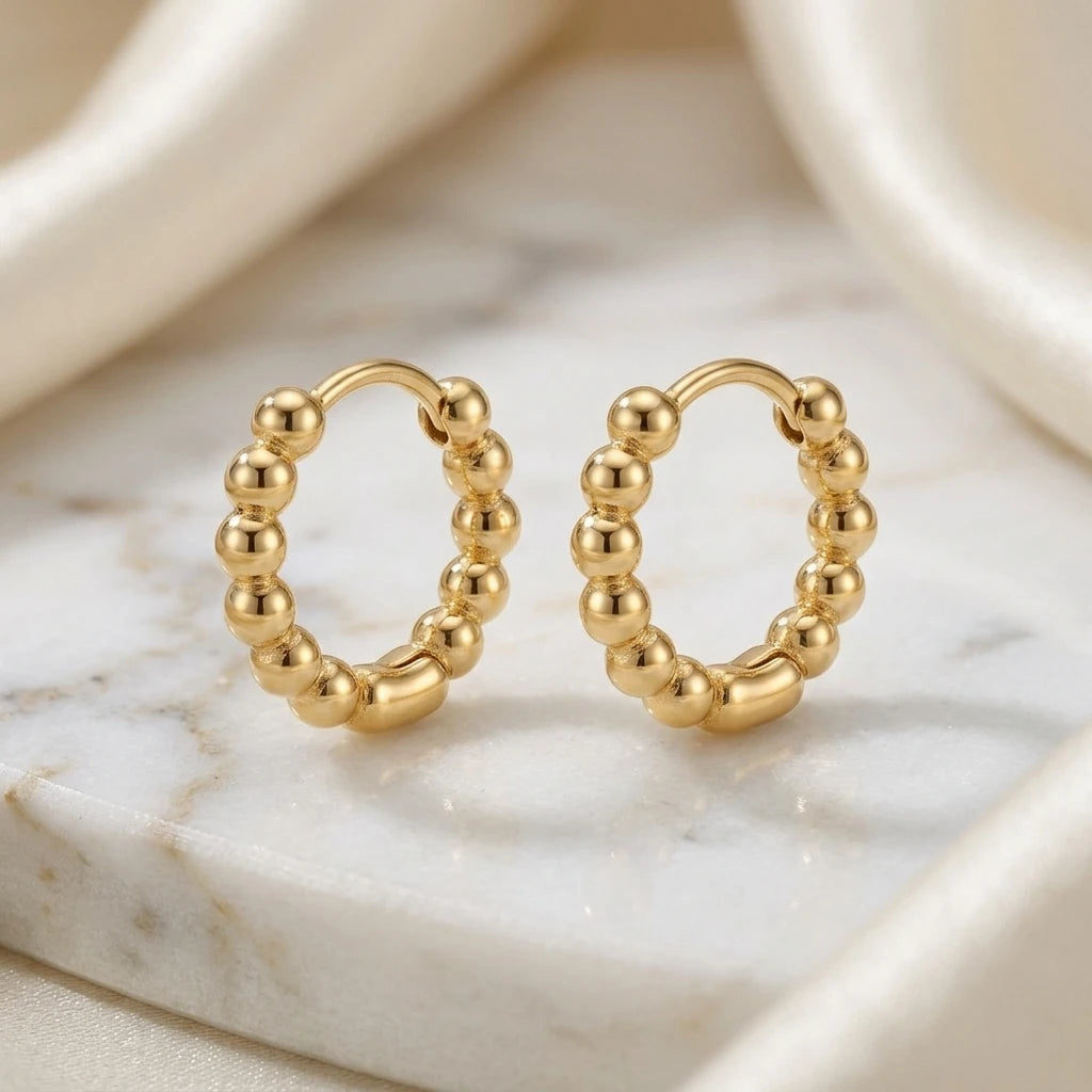 Click Tiny Balls Hoops Earrings - 18K Gold Plated