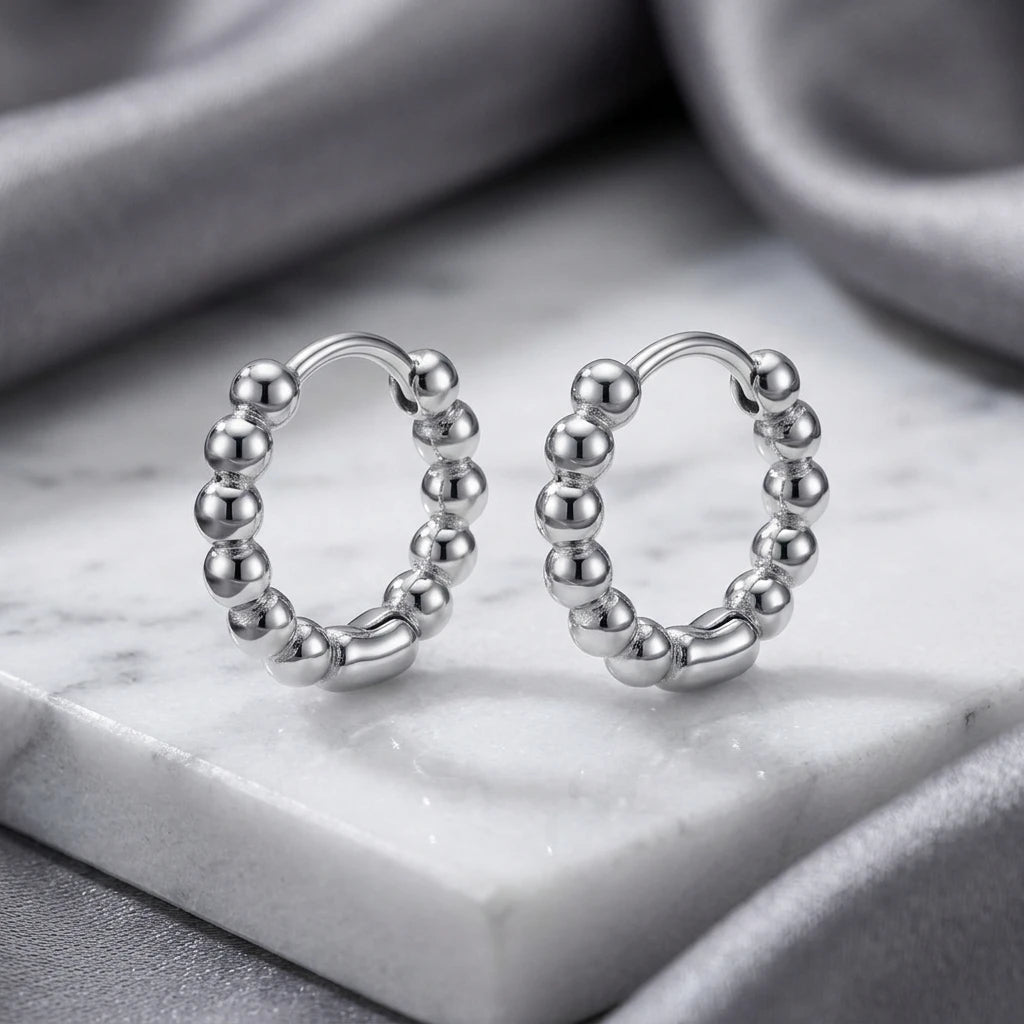 Click Balls Hoops Earrings - White Rhodium Plated