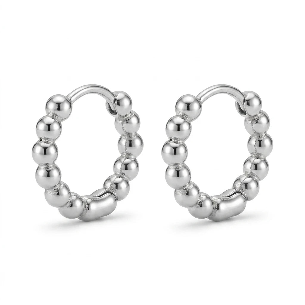 Click Balls Hoops Earrings - White Rhodium Plated