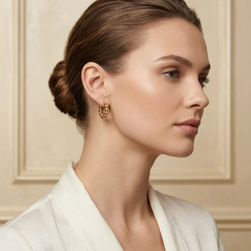 Click Tiny Balls Hoops Earrings - 18K Gold Plated