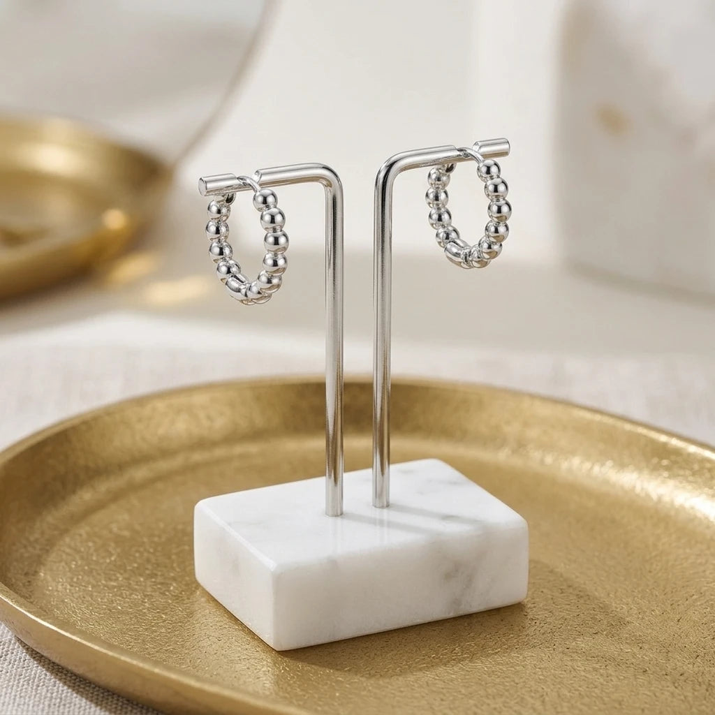 Click Balls Hoops Earrings - White Rhodium Plated