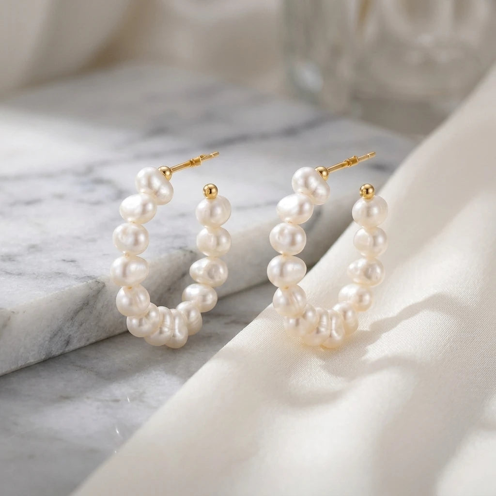 Hoops Pearls Earrings - 18K Gold Plated