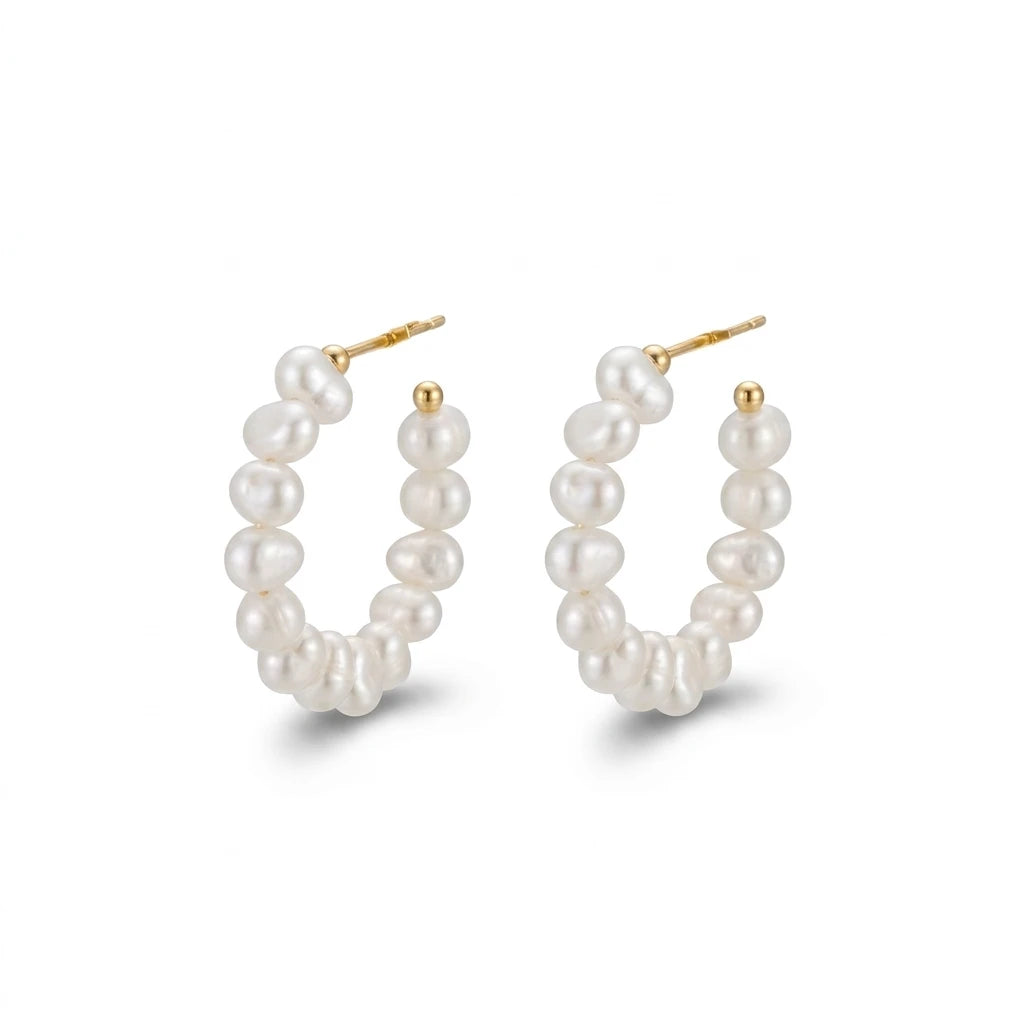 Hoops Pearls Earrings - 18K Gold Plated