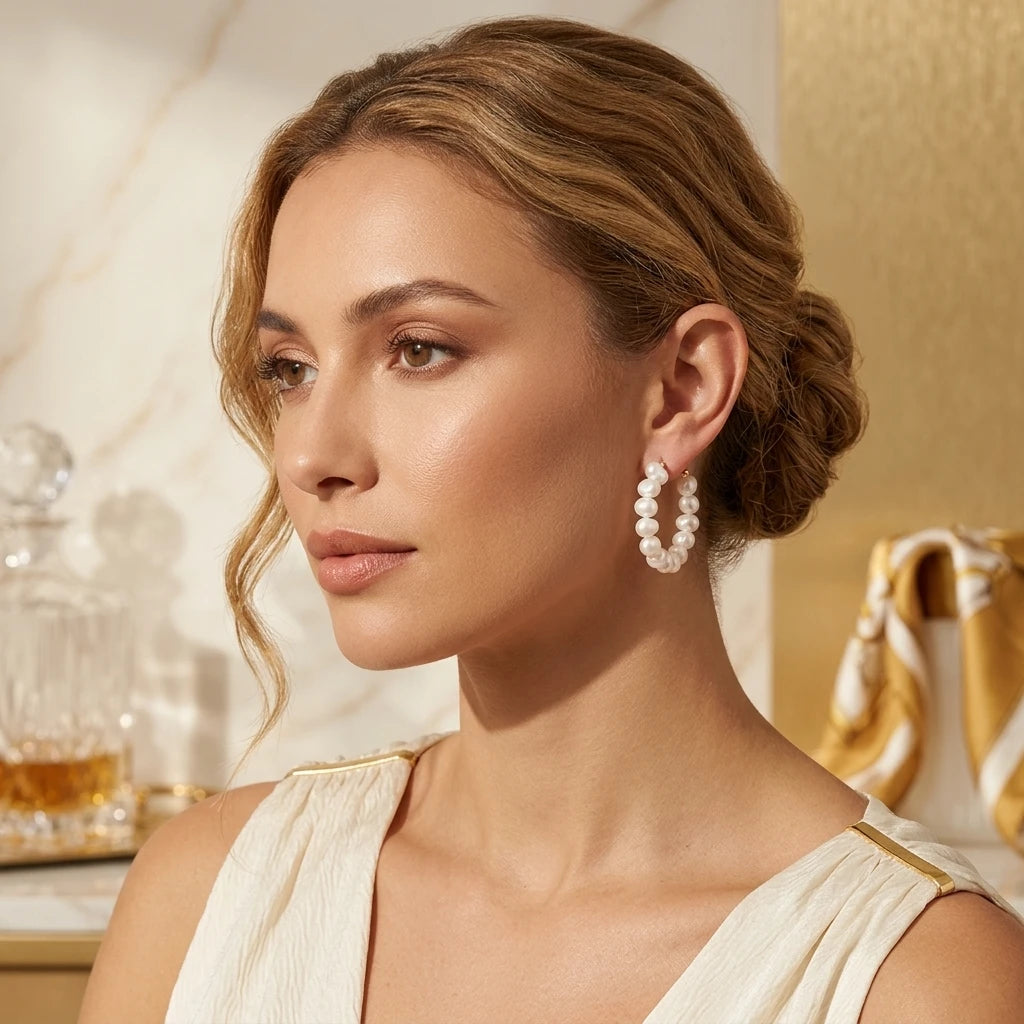 Hoops Pearls Earrings - 18K Gold Plated