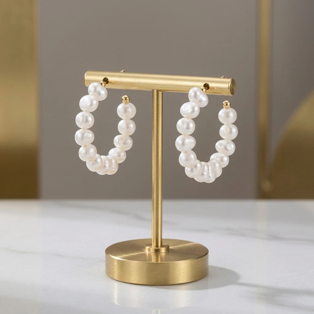 Hoops Pearls Earrings - 18K Gold Plated