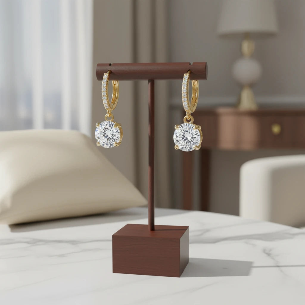 Click Hoops with Dangling Zirconia - 18K Gold Plated