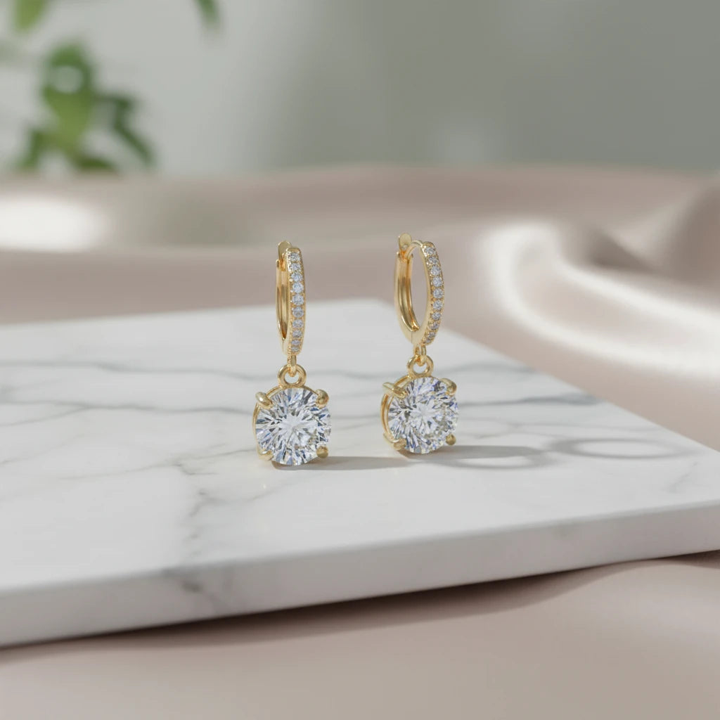 Click Hoops with Dangling Zirconia - 18K Gold Plated