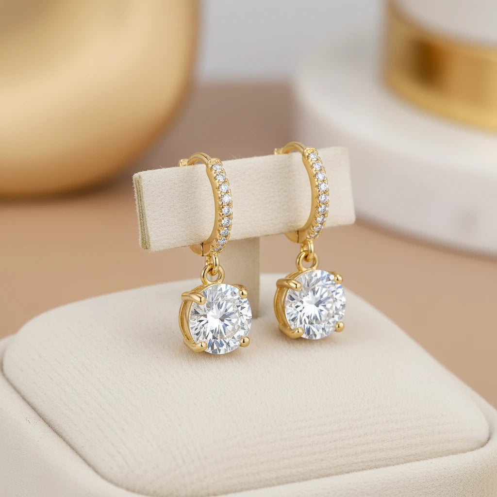 Click Hoops with Dangling Zirconia - 18K Gold Plated