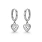 Hoops Dangling Studded Zirconia Heart Earrings - White Rhodium Plated