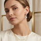 Hoops Dangling Studded Zirconia Heart Earrings - White Rhodium Plated