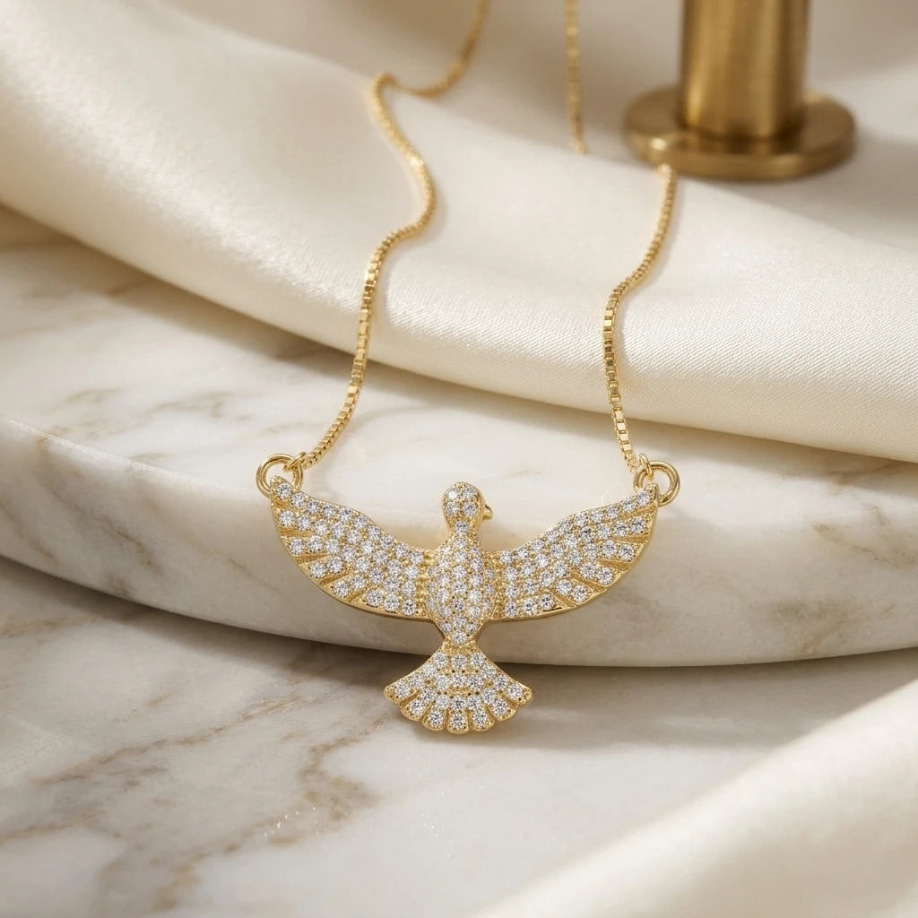 Studded Zirconia Holy Spirit - 18K Gold Plated Necklace