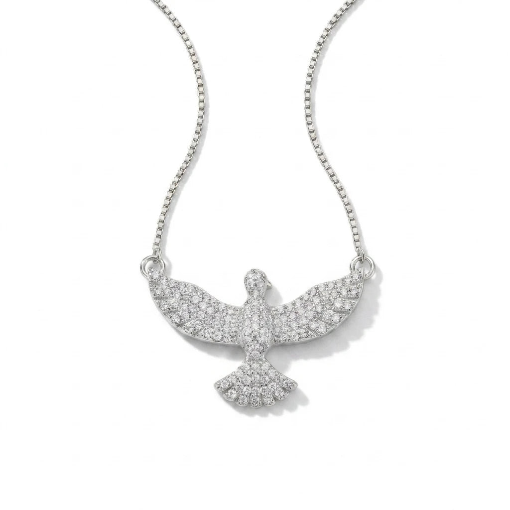 Studded Zirconia Holy Spirit - White Rhodium Plated Necklace