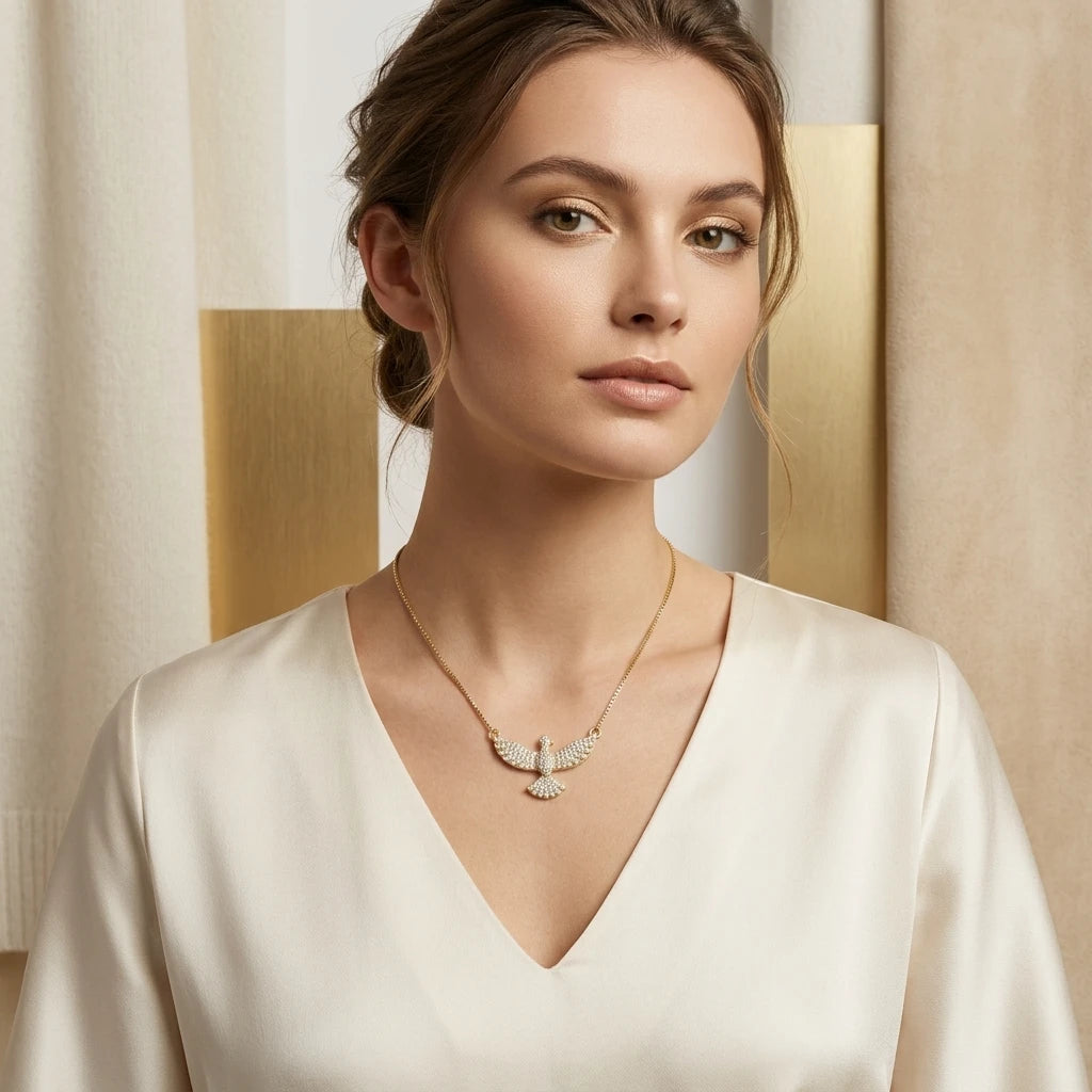 Studded Zirconia Holy Spirit - 18K Gold Plated Necklace