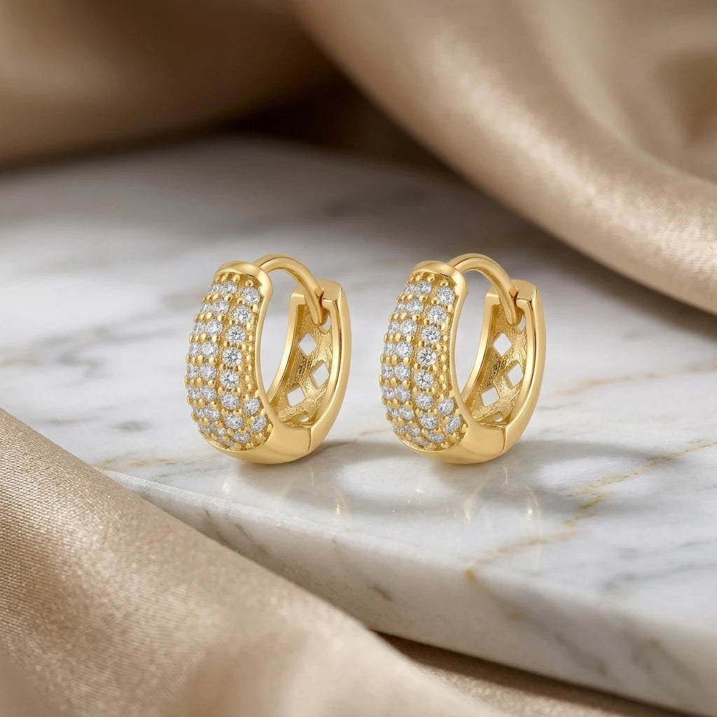 Studded Zirconia Hoops Earrings - 18K Gold Plated