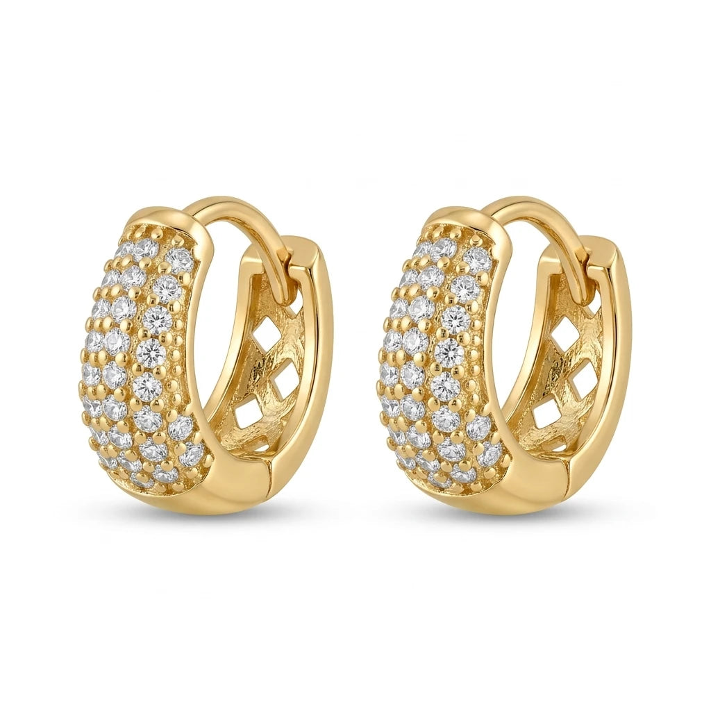 Studded Zirconia Hoops Earrings - 18K Gold Plated