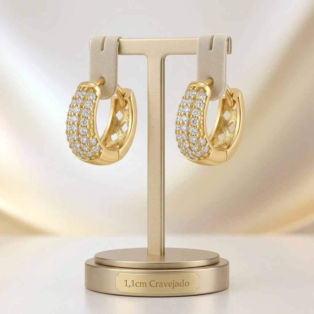 Studded Zirconia Hoops Earrings - 18K Gold Plated