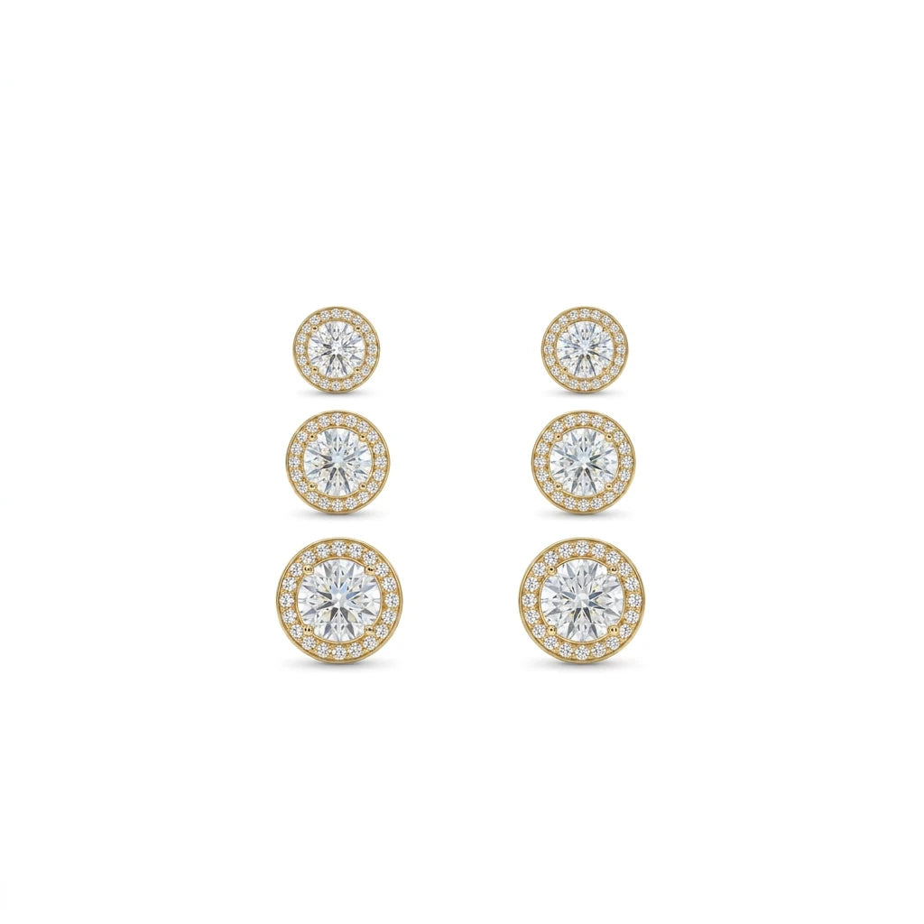 Trio of Studded Cubic Zirconia Studs Earrings - 18K Gold Plated