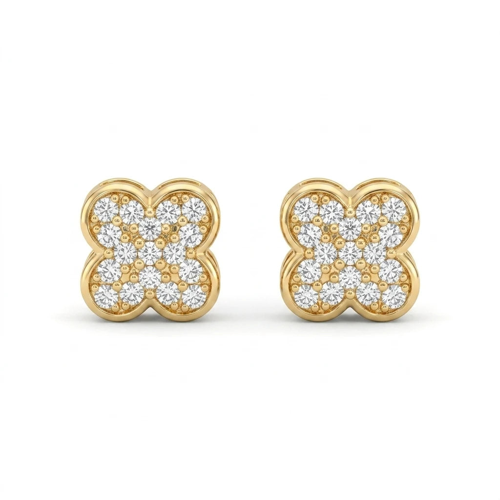 Clover Studded Zirconia Stud Earrings - 18K Gold Plated