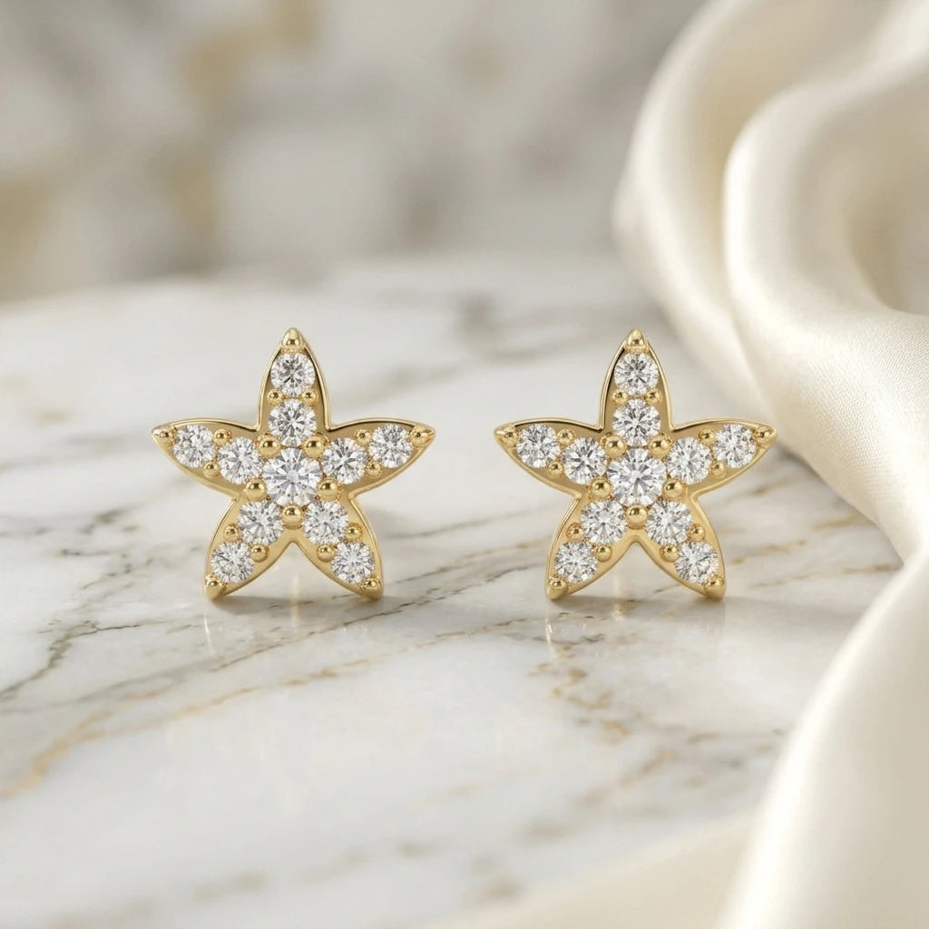 Delicate Flower Studded Zirconia Earrings - 18K Gold Plated