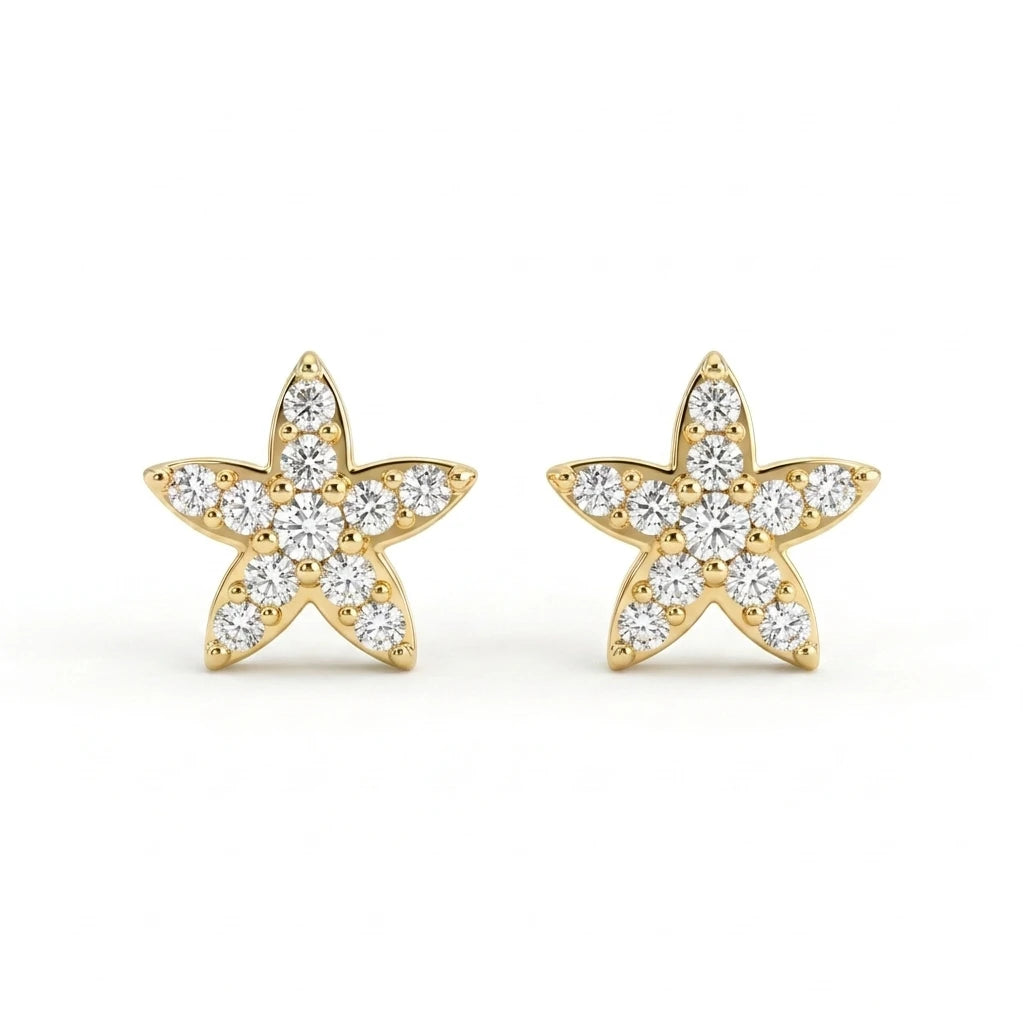 Delicate Flower Studded Zirconia Earrings - 18K Gold Plated
