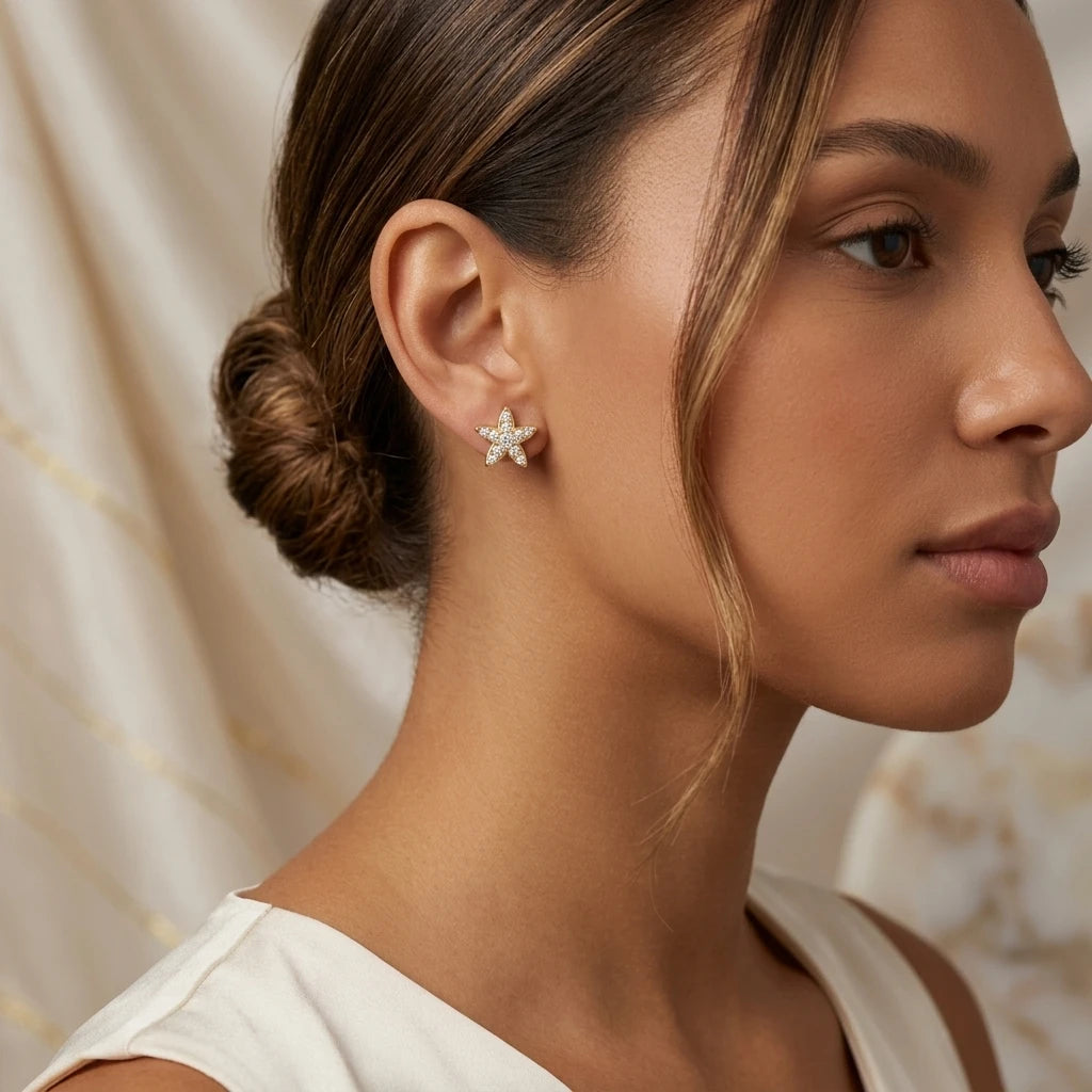 Delicate Flower Studded Zirconia Earrings - 18K Gold Plated