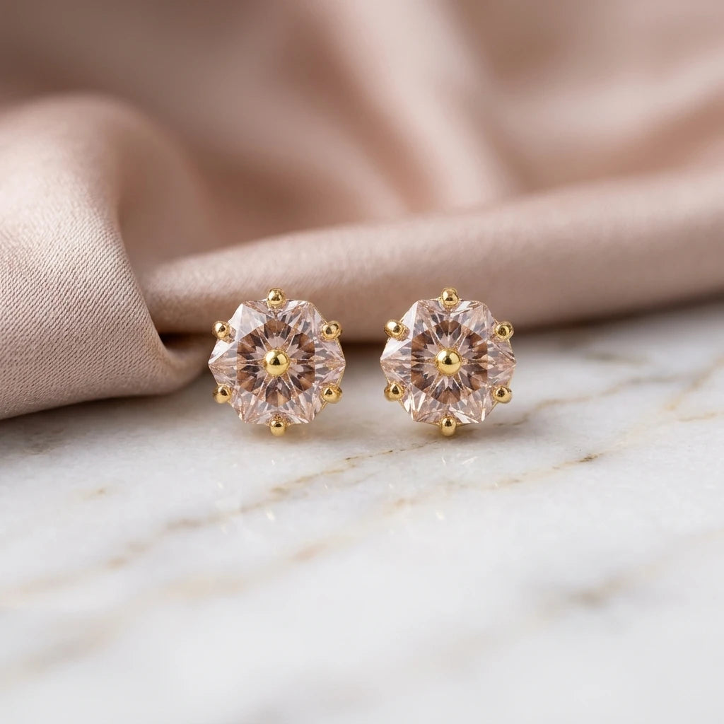 Delicate Round Studded Zirconia Earrings - 18K Gold Plated