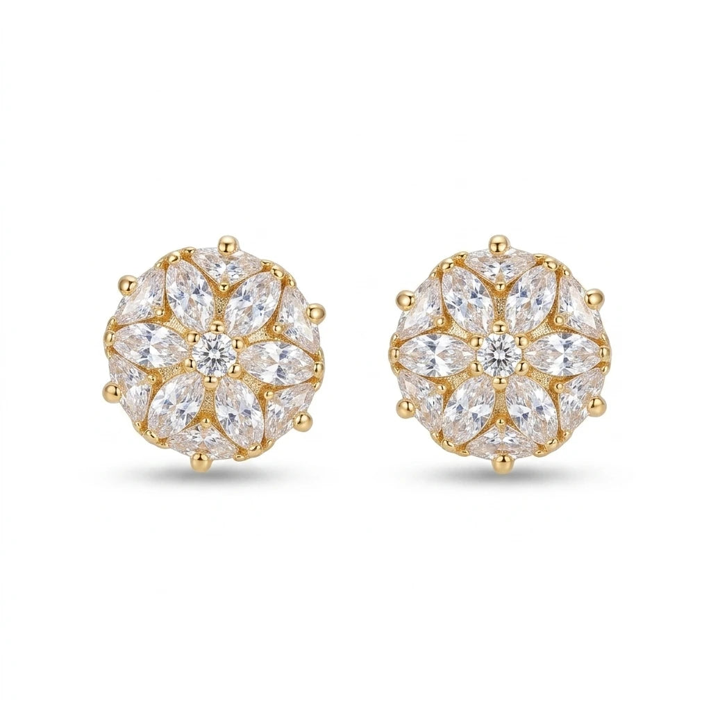 Delicate Round Studded Zirconia Earrings - 18K Gold Plated
