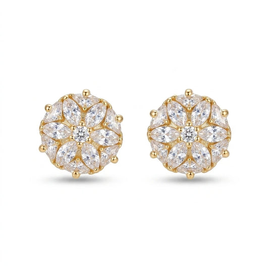 Delicate Round Studded Zirconia Earrings - 18K Gold Plated