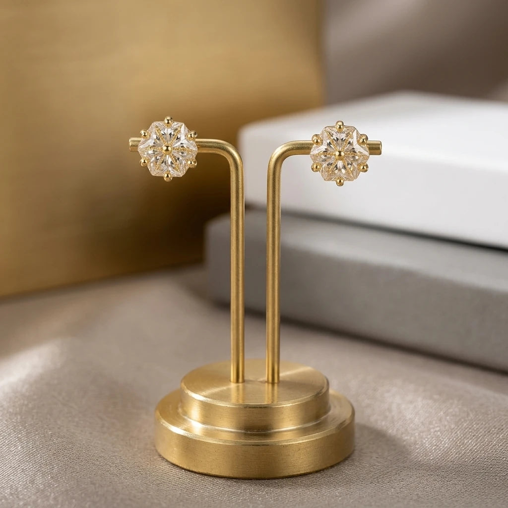 Delicate Round Studded Zirconia Earrings - 18K Gold Plated