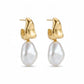 Organic Open Hoop with Pearl Earrings - 18K Gold Plated
