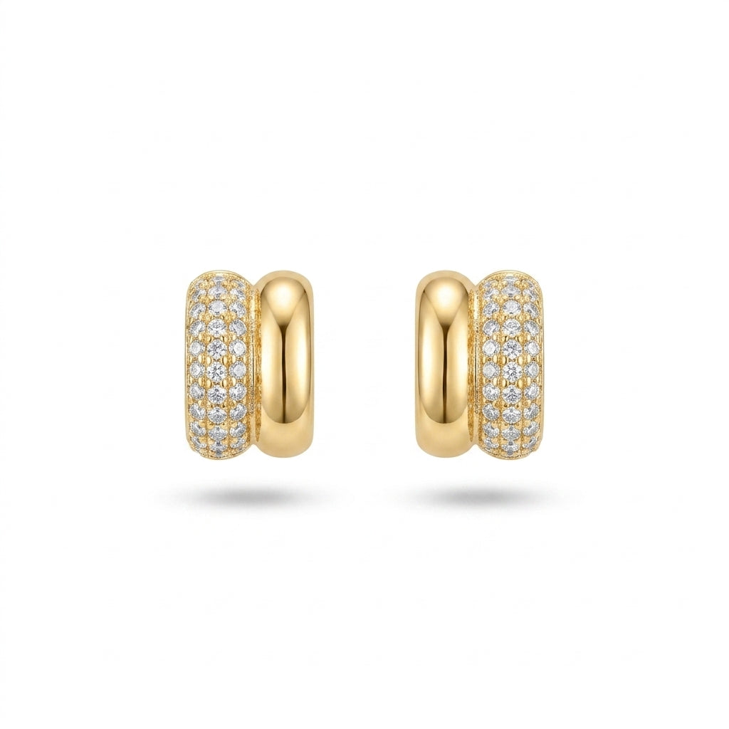 Parallel Studded Zirconia Stud Earrings - 18K Gold Plated