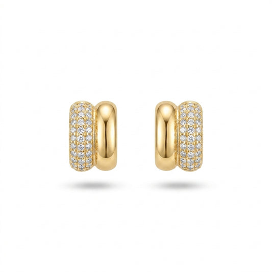 Parallel Studded Zirconia Stud Earrings - 18K Gold Plated