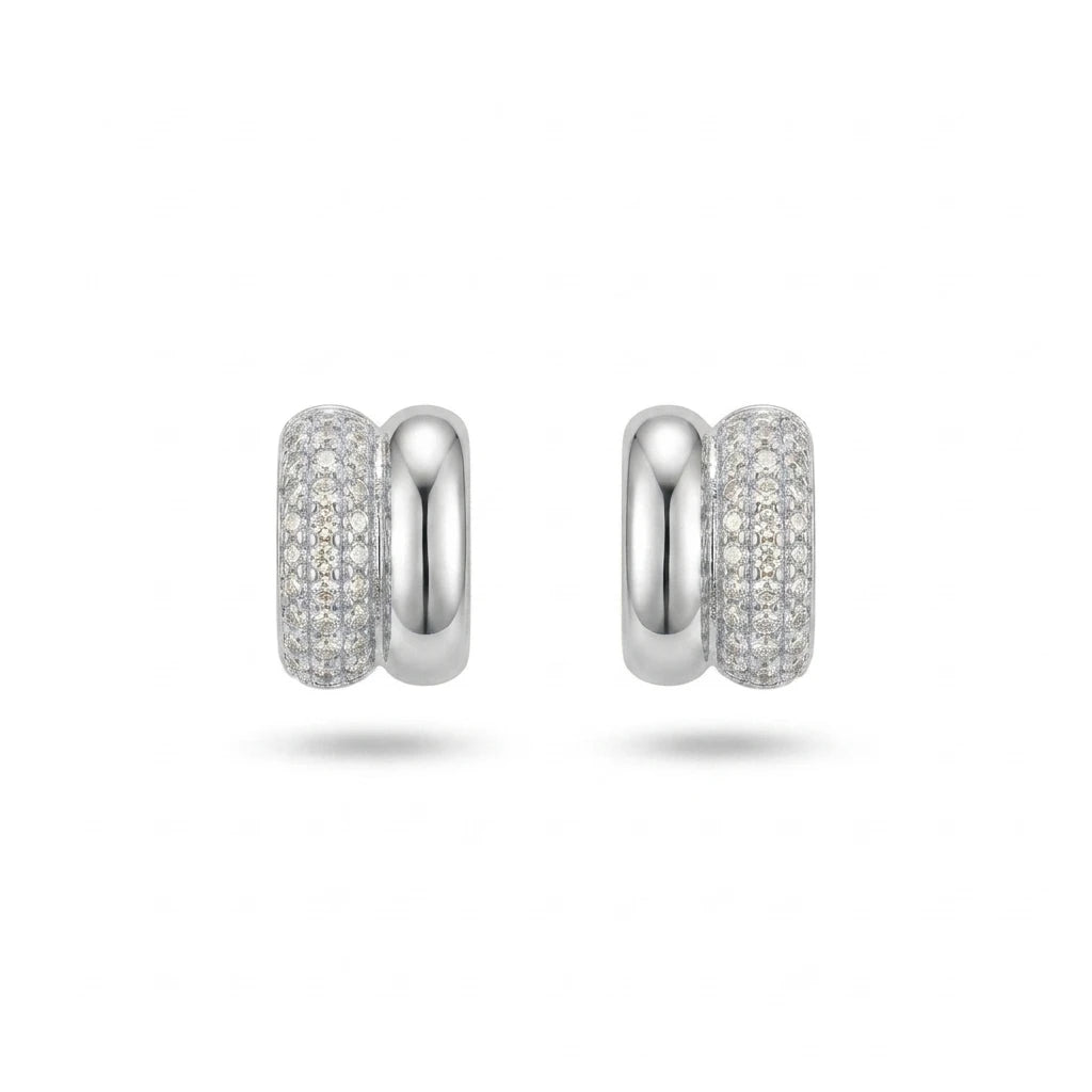 Parallel Studded Zirconia Stud Earrings - White Rhodium Plated