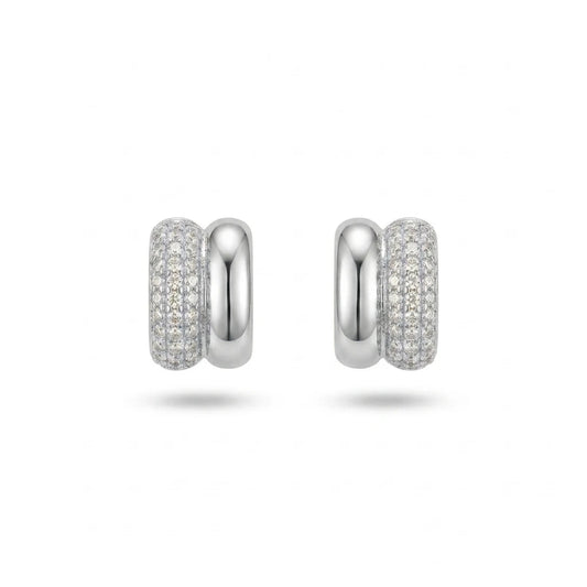 Parallel Studded Zirconia Stud Earrings - White Rhodium Plated