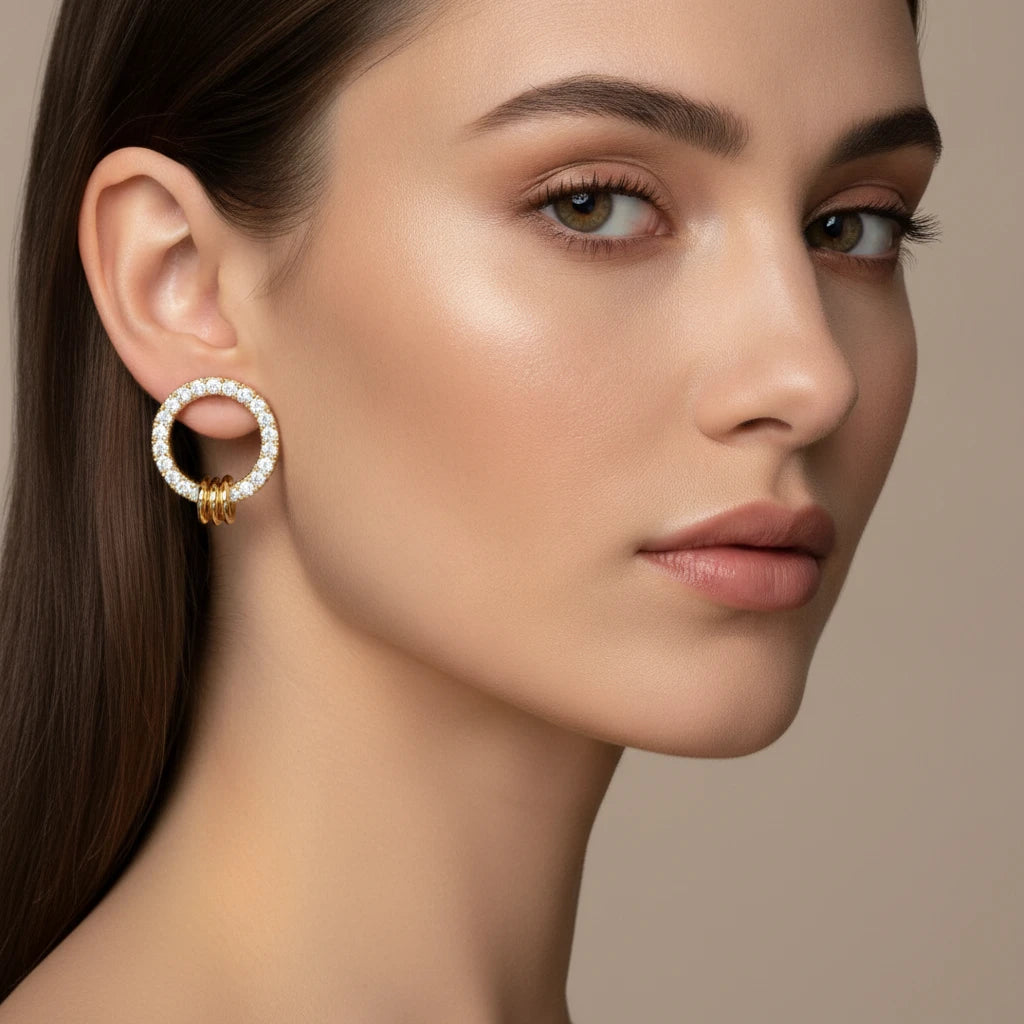Twisted Circle Stud Earrings - 18K Gold Plated