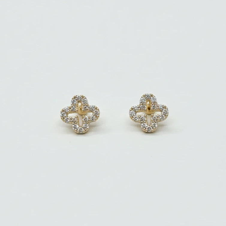 Pave Clover Stud Earrings - 18K Gold Plated