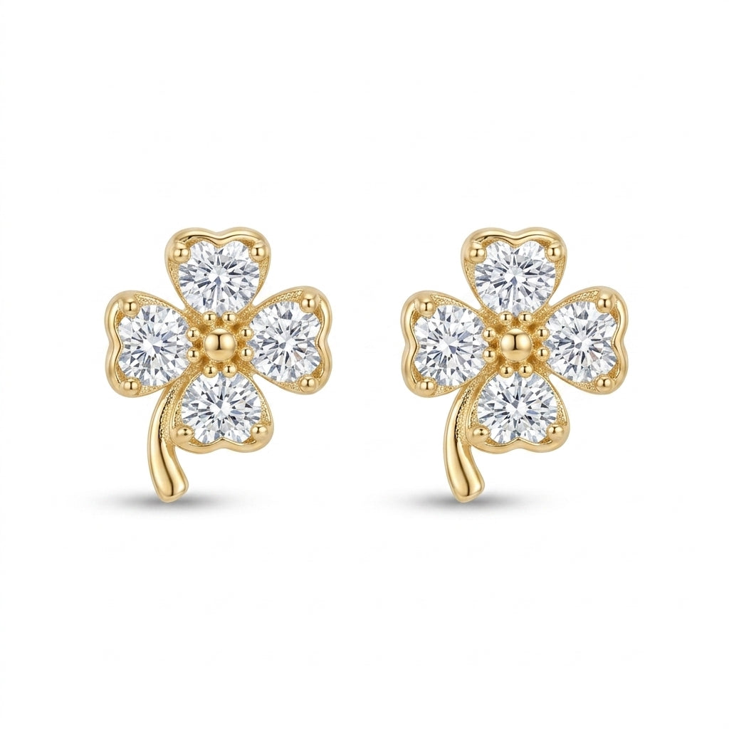 Mini Lucky Clover Studded Zirconia Earrings - 18K Gold Plated