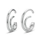 Double Thin Hoops C Shape Earrings - White Rhodium Plated