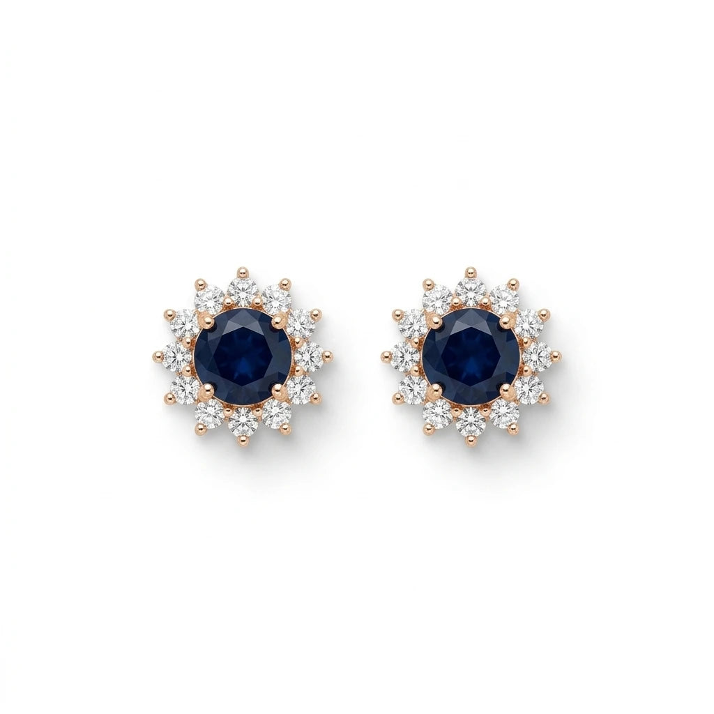 Round Blue Zirconia Earrings - 18K Gold Plated