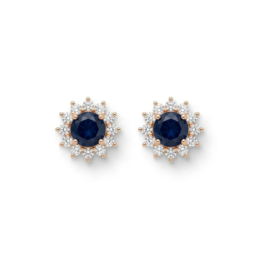 Round Blue Zirconia Earrings - 18K Gold Plated