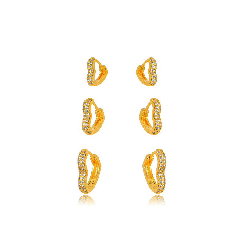 18K Gold Plated Trio Heart Studded Zirconia Earrings