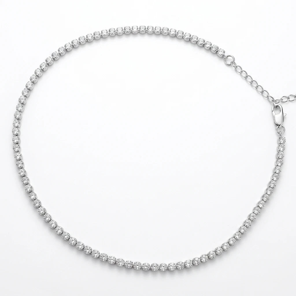 White Rhodium Plated Tennis Bezel Zirconia Necklace 40cm